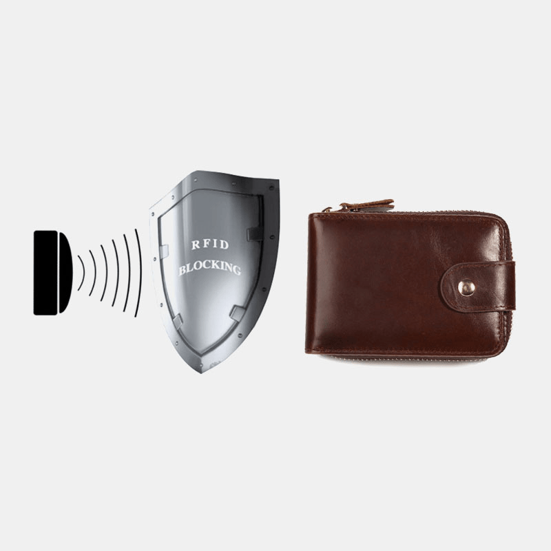 Men Genuine Leather RFID Anti-Theft Multi-Slot Hand-Carry Purse Card Wallet - MRSLM