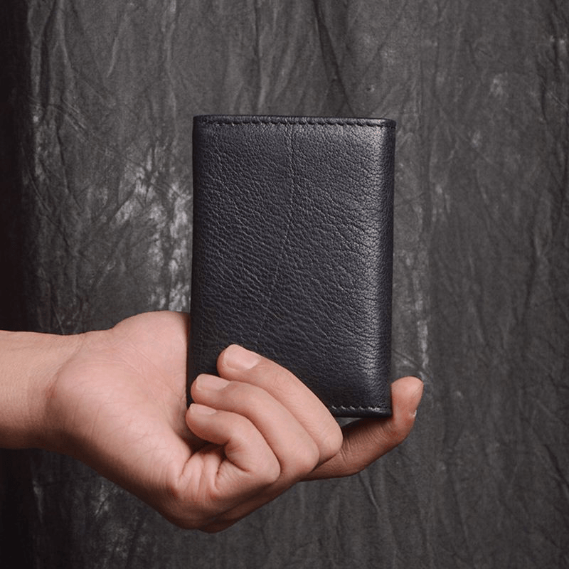 Men Genuine Leather Multi-Slot Business Retro Easy Carry Short Card Holder Wallet - MRSLM