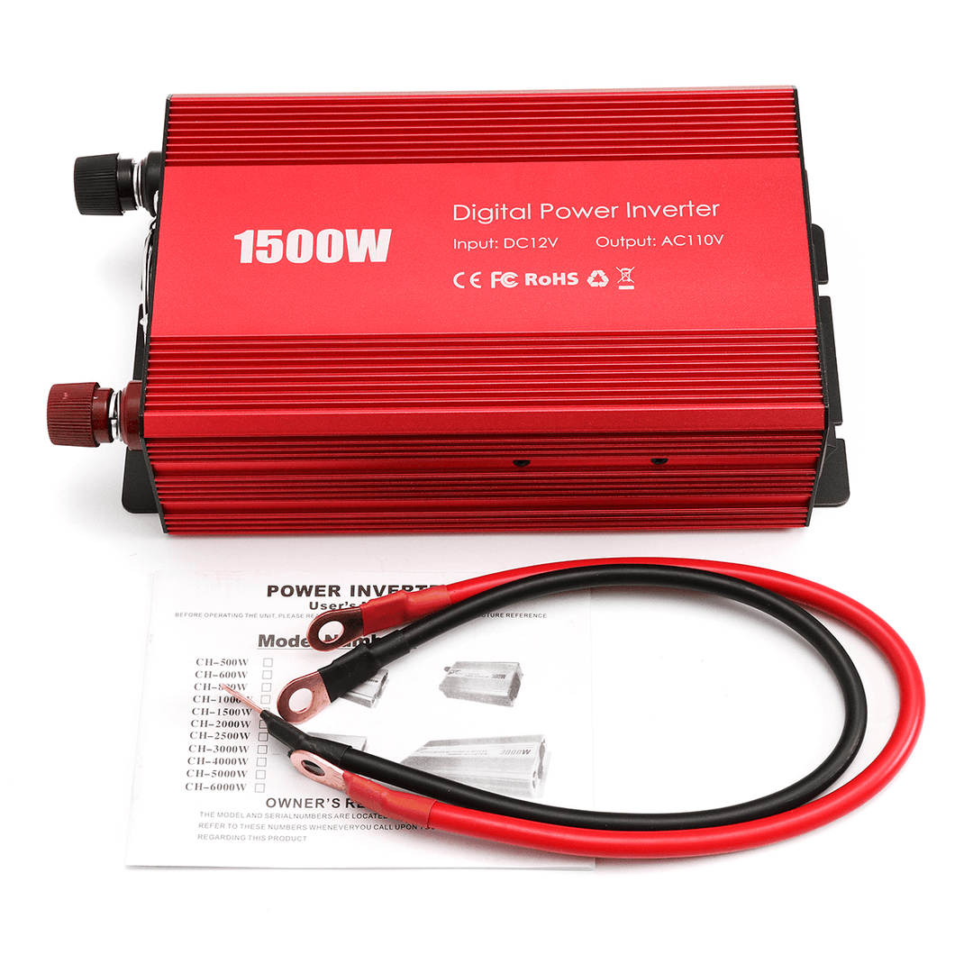 Portable 1500W Car Power Inverter DC 12V to AC 110V Modified Sine Wave Converter - MRSLM