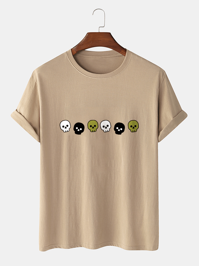 Mens Cotton Skeleton Cartoon Short Sleeve Casual T-Shirts - MRSLM
