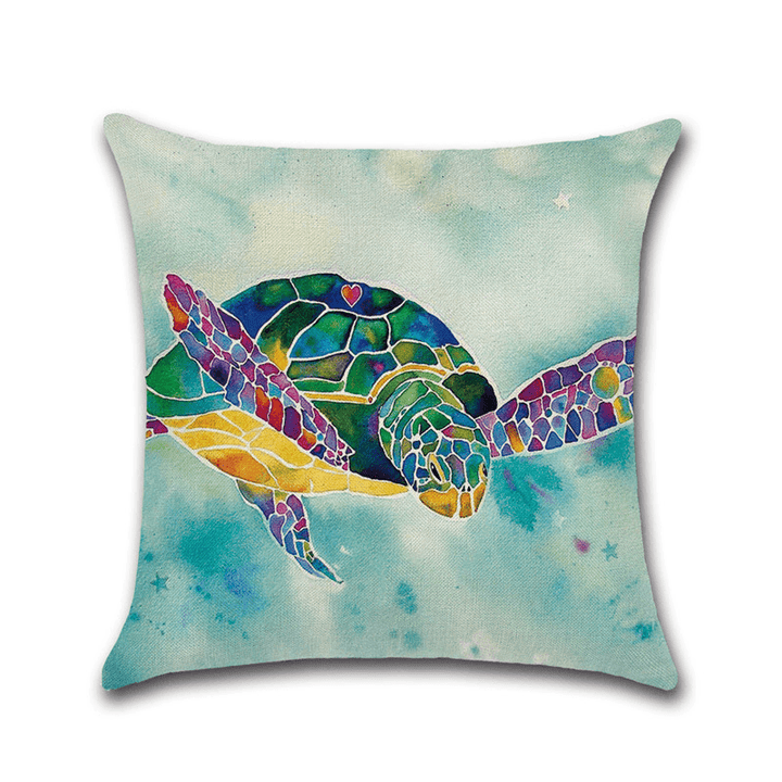 Sea Turtle Crab Whale Cotton Linen Cushion Cover Cartoon Color Water Printed Square Pillow Case - MRSLM