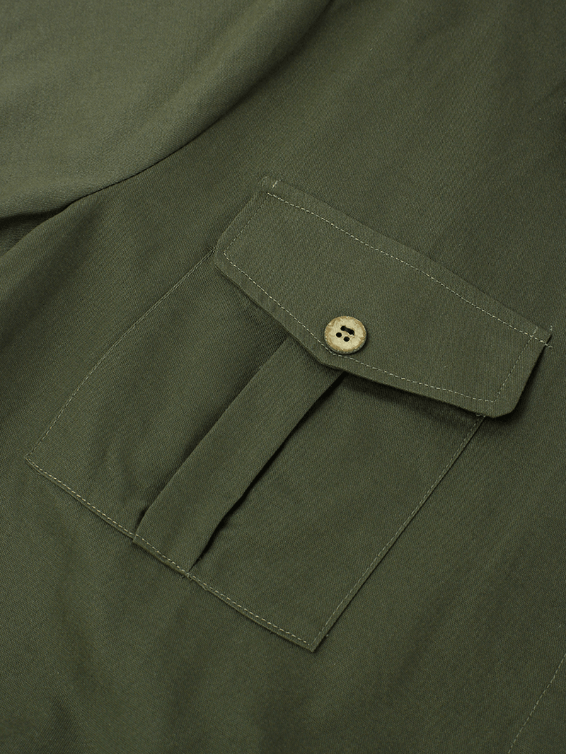 Mens Cotton Solid Color Multi Pocket Casual Short Sleeve Shorts Jumpsuits - MRSLM