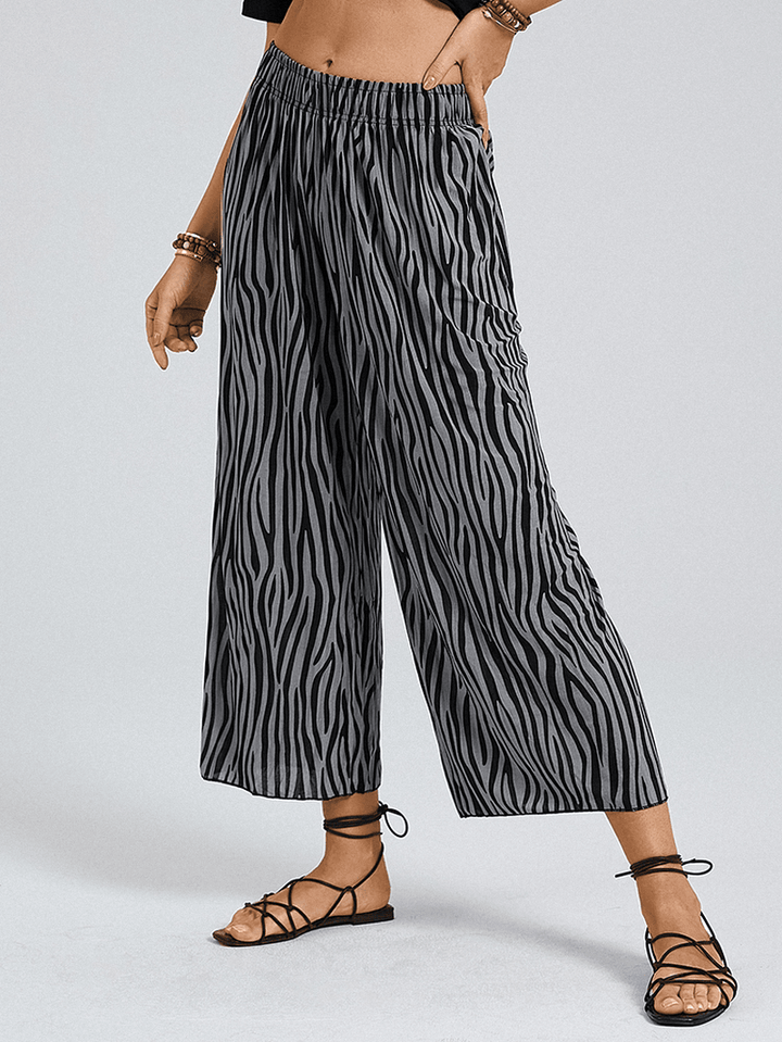 Zebra Print Elastic Waist Wide Leg Lounge Pants for Women - MRSLM