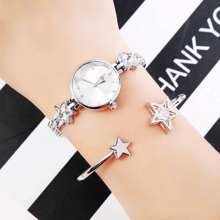 Fashion Luxury Elegant Crystal Lucky Star Pattern Ladies Bracelet Wristwatches Quartz Watch - MRSLM