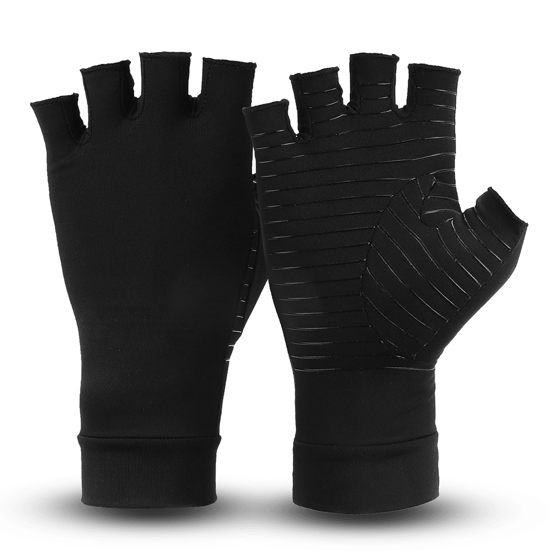 1 Pair Half Finger Gloves anti Arthritis Copper Pain Relief Glove Hand Protection Training Protector - MRSLM