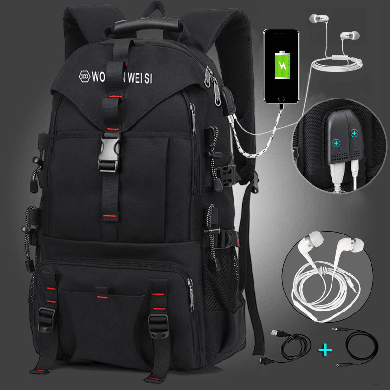 Men Large Capacity Outdoor Waterproof USB Charging Multi-Pocket 14 Inch Laptop Bag Travel Climbing Backpack - MRSLM