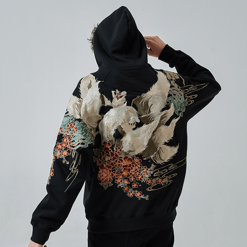 Men'S Hoodie Sweater Chinese Style Full Width Embroidery - MRSLM