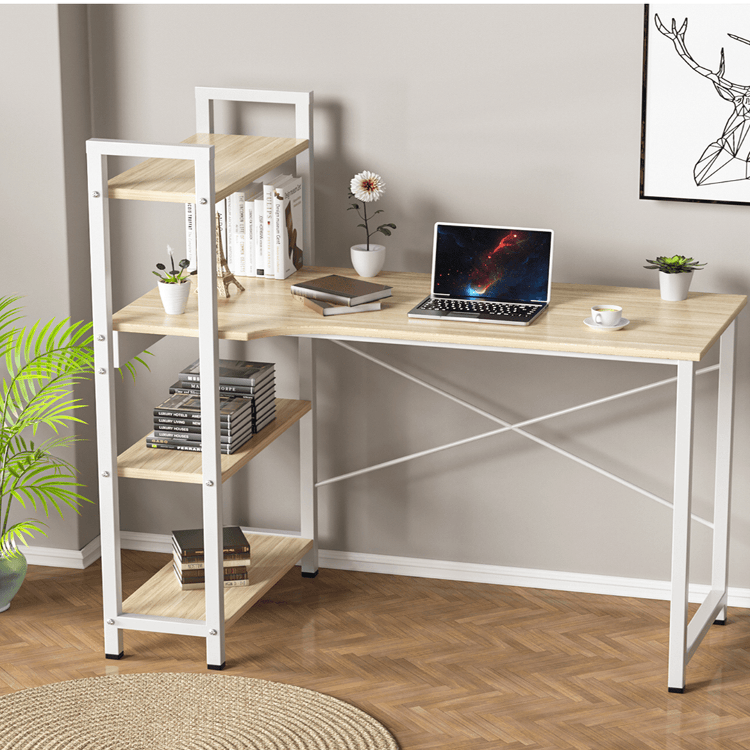 Douxlife® DL-OD05 47.3" Large Desktop H-Shaped Computer Laptop Desk 15Mm E1MDF X-Shaped Sturdy Steel Structure with 4 Tiers Bookshelf Perfect for Home Office - MRSLM
