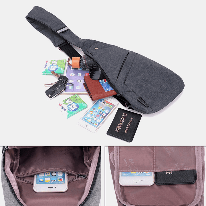 Men Polyester Large Capacity Multi-Pocket Waterproof Casual Crossbody Bag Chest Bag Sling Bag - MRSLM