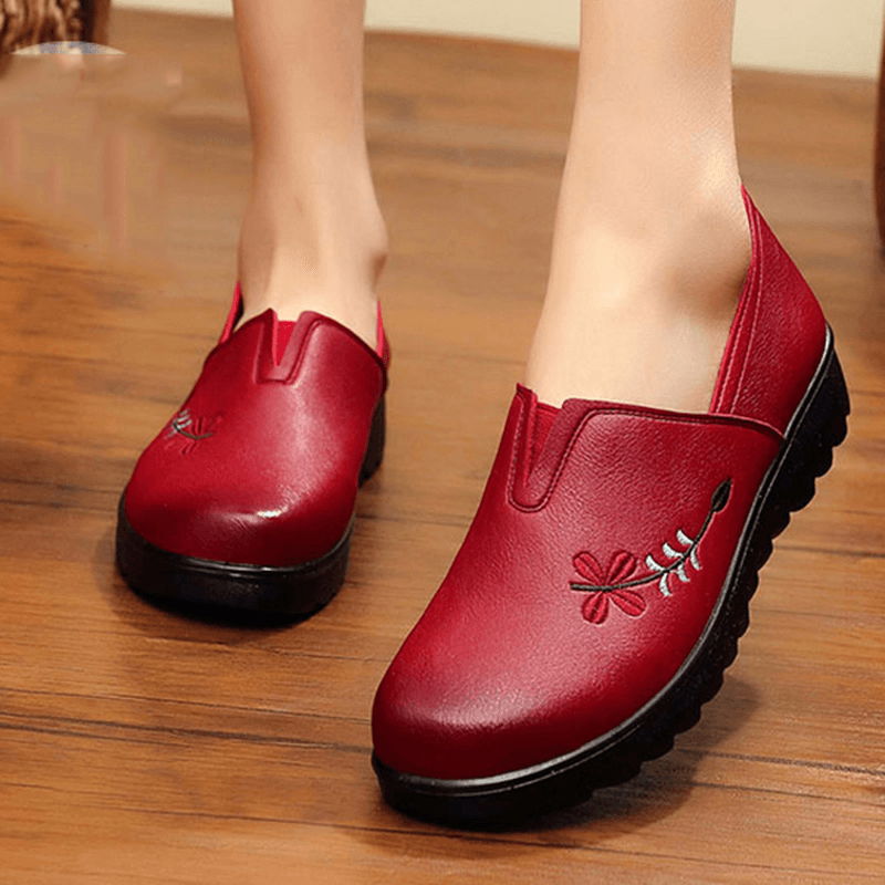 Embroidery Soft Sole Casual Shoe Comfy Slip on Flat Loafers for Women - MRSLM