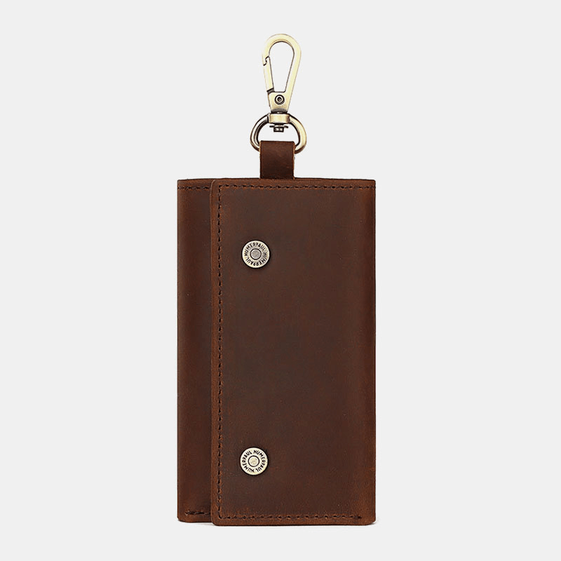 Men Genuine Leather Retro Easy Carry Brief Car Key Case Keychain Wallet Coin Purse - MRSLM