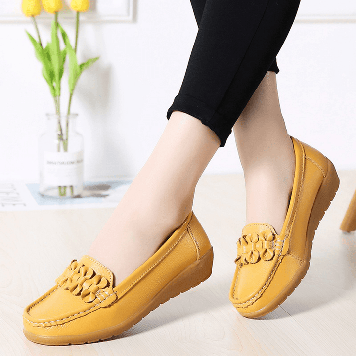 Women Bowknot Stitching Decor Comfy Slip Resistant Casual Loafers - MRSLM