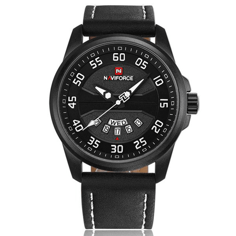 NAVIFORCE NF9124 Men Watch Leather Strap Simple Dial Male Quartz Wrist Watch - MRSLM