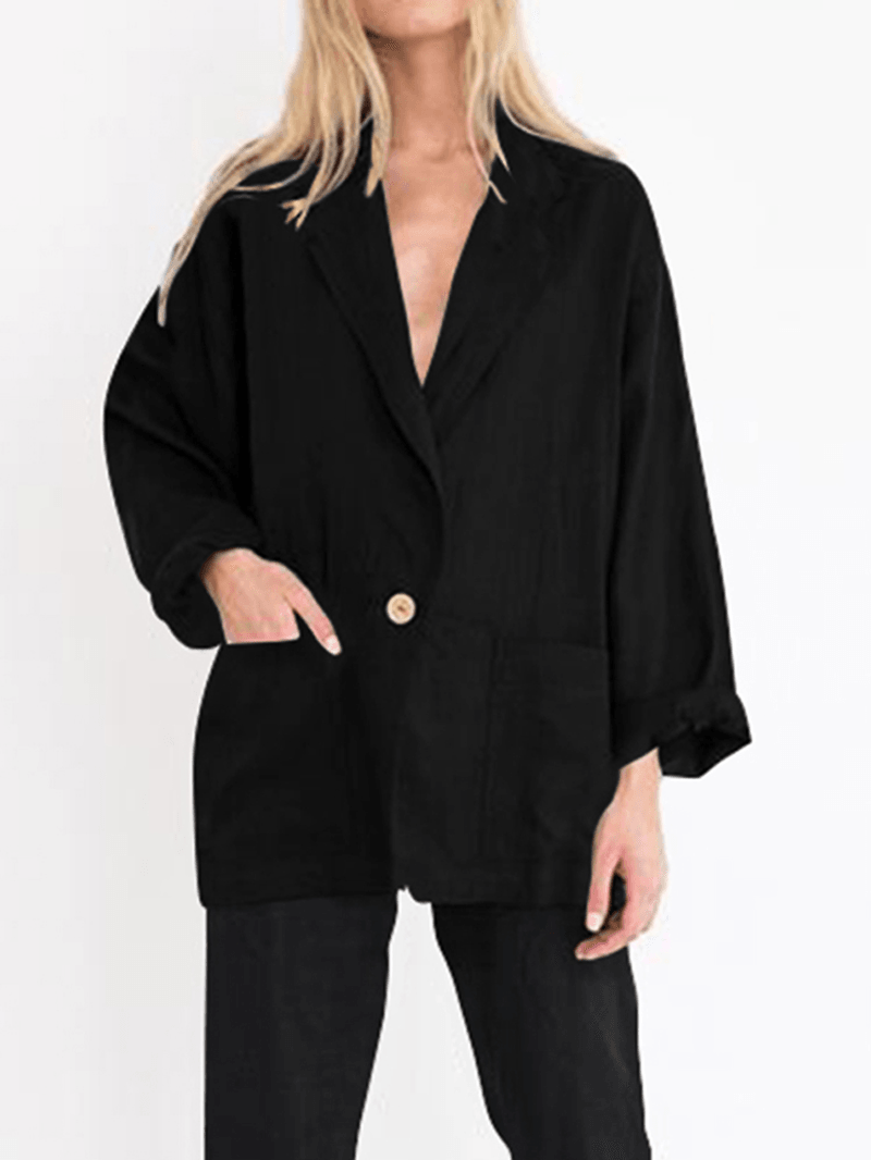 Solid Color Turn-Down Collar Long Sleeve Causal Button Blazers - MRSLM