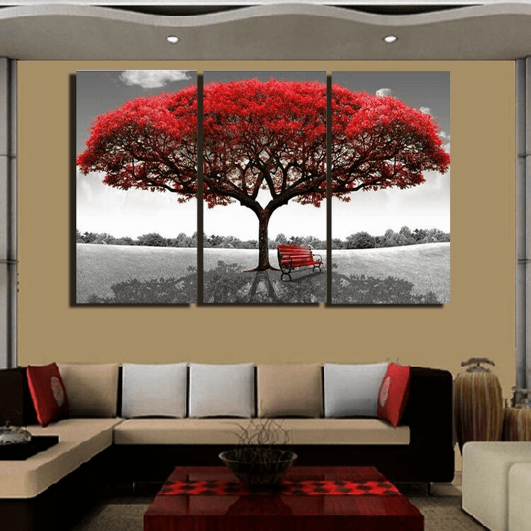 3Pcs Large Red Tree Canvas Print Art Paintings Picture Modern Home Decor - MRSLM