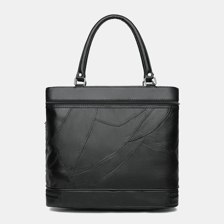 Women Genuine Leather Geometric Pattern Color Matching Vintage Large Capacity Handbags Shoulder Bag Crossbody Bags - MRSLM
