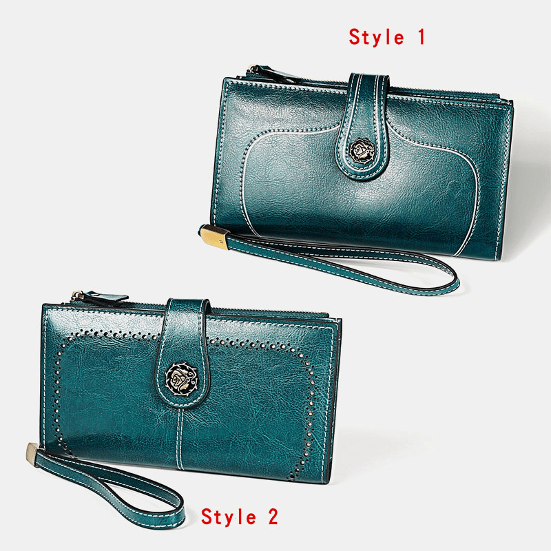Women Genuine Leather Elegant Vintage Long Wallet Phone Bag - MRSLM