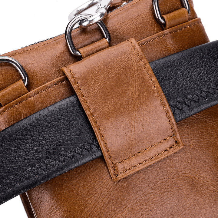 Men Genuine Leather Multi-Carry Crossbody Bag Cowhide Bag - MRSLM
