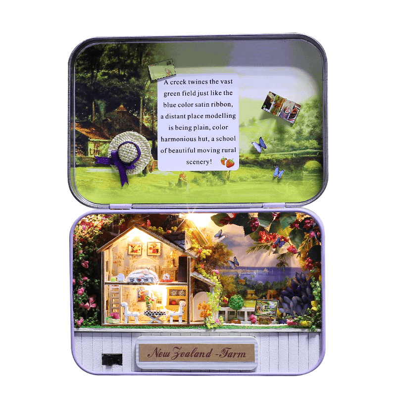 Iiecreate T-006 Happiness T-007 New Zealand Farm DIY Tin Box Secret Dollhouse Miniature Gift - MRSLM