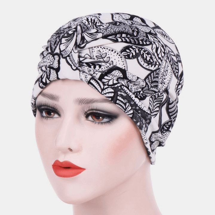 Women Cotton Colorful Pastoral Floral Pattern Casual Personality Elastic Brimless Beanie Scarf - MRSLM