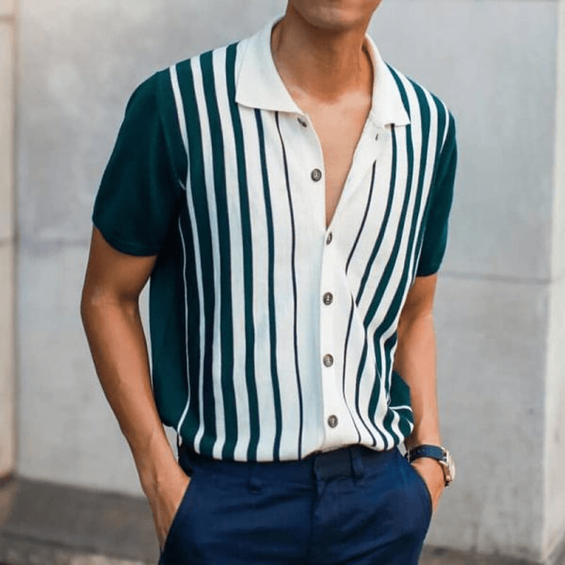 Men'S Casual Short-Sleeved Loose Button Lapel Polo Shirt - MRSLM