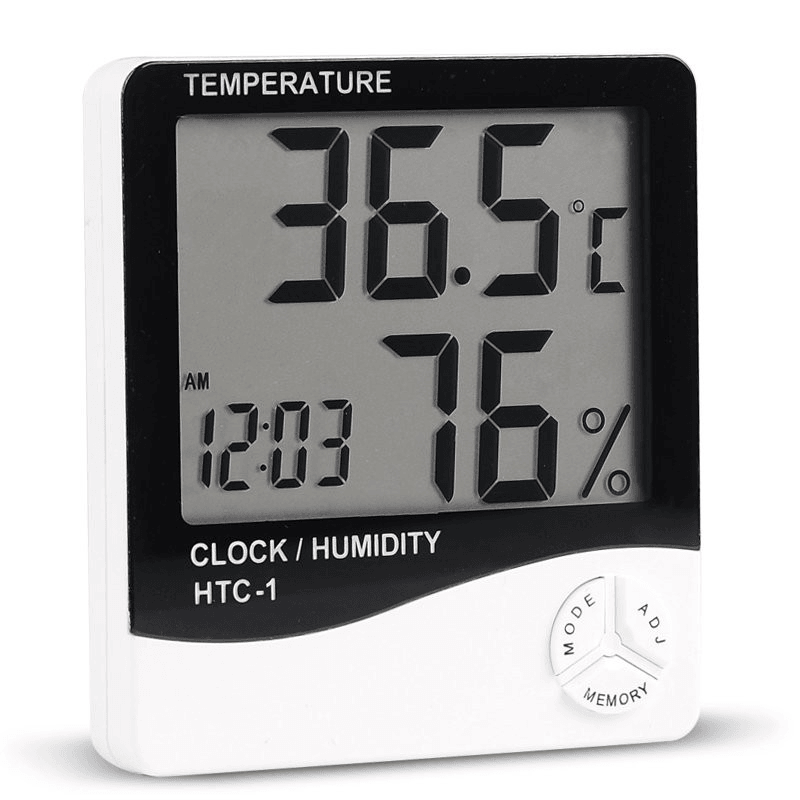 HTC-1 Digital LCD Electronic Alarm Clock Thermometer Hygrometer Weather Station Indoor Room Table - MRSLM