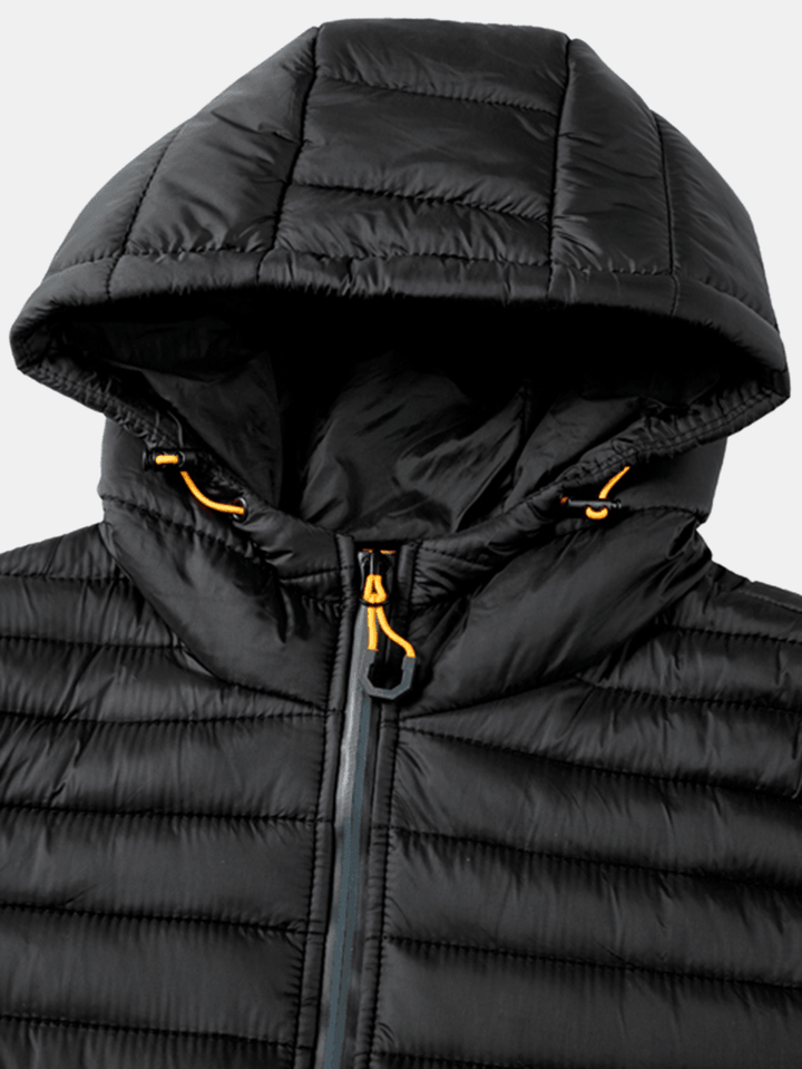 Mens Solid Color Thick Zipper Simple Hooded down Jacket - MRSLM