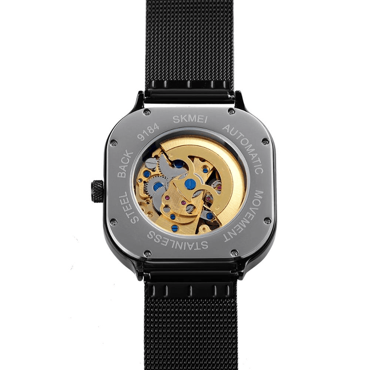 SKMEI 9184 Fashion Men Automatic Watch Waterproof Hollow Art Stainless Steel Strap Mechanical Watch - MRSLM