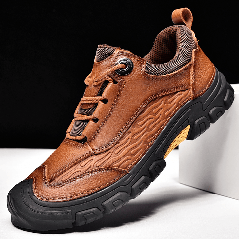 Men Genuine Leather Soft Sole Slip Resistant Comfy Sport Shoes Hiking Shoes - MRSLM