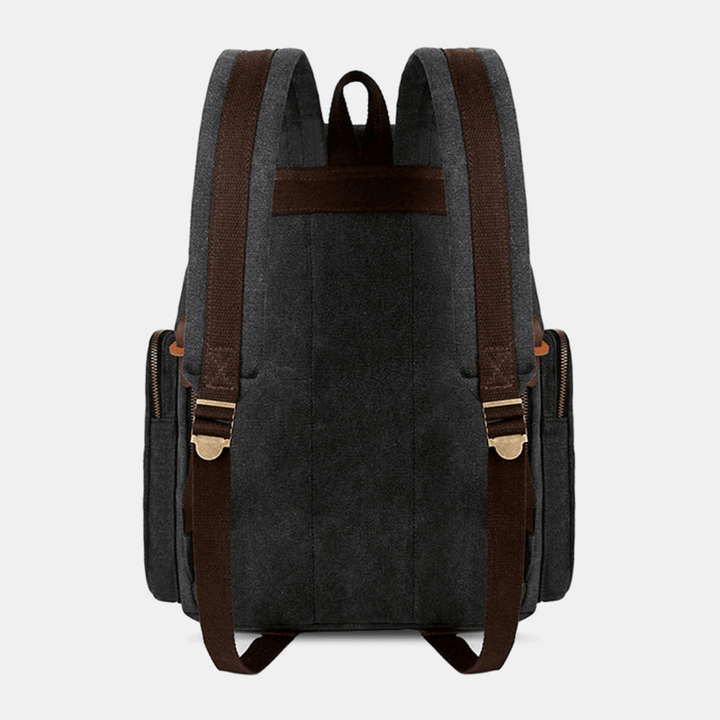 Men Canvas Large Capacity Multi-Pockets Backpack Vintage 15.6 Inch Laptop Bag Travel Bag - MRSLM