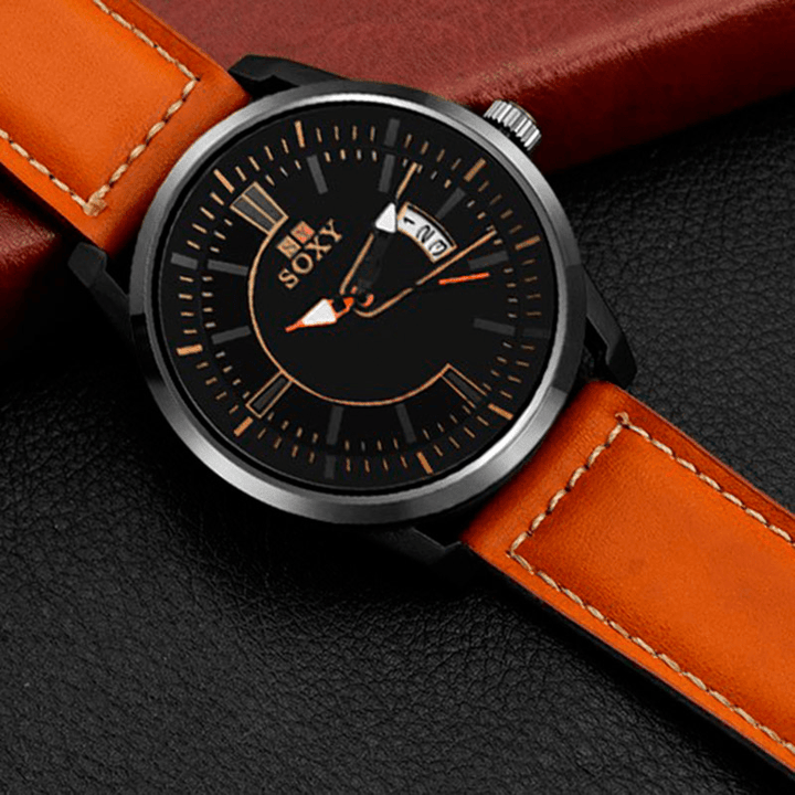 SOXY 0100 Ultra Thin Fashion Style Men Watch Leather Strap Quartz Wristwatches - MRSLM