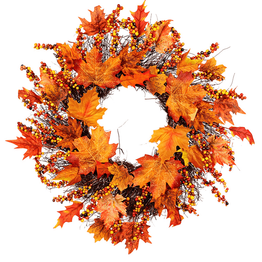 Rattan Maple Wreath Garland Leaves Berry Door Hanging Decor for Christmas Party Decorations - MRSLM