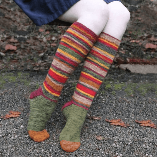 Women Cotton Color Stripe Pattern Casual Fashion Halloween Christmas Knee Socks Stockings - MRSLM