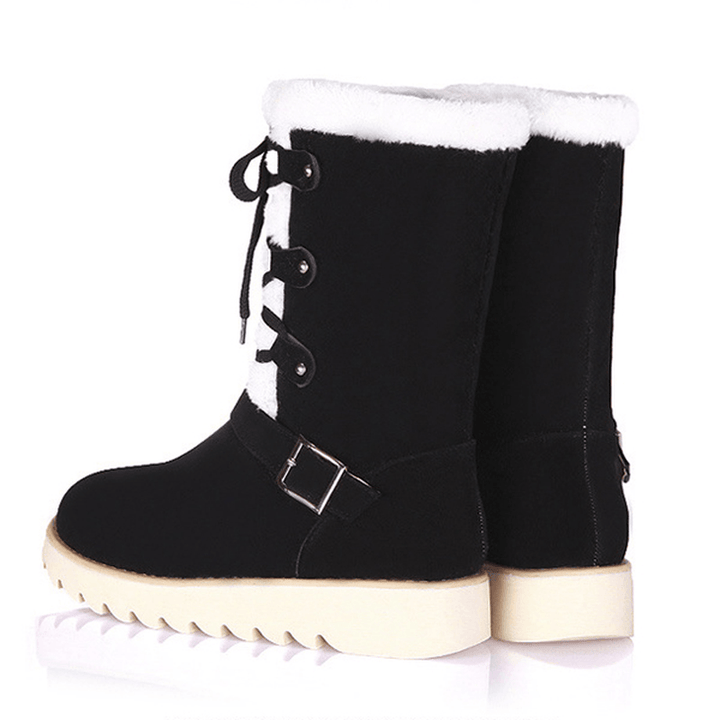 US Size 5-12 Flats Cotton Snow Boots Lace up Fur Lining Ankle Boots - MRSLM