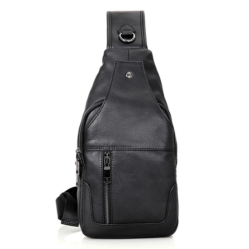 Men Genuine Leather Minimalist Vintage Crossbody Bag Leisure Business Chest Bag Weekend Bag - MRSLM