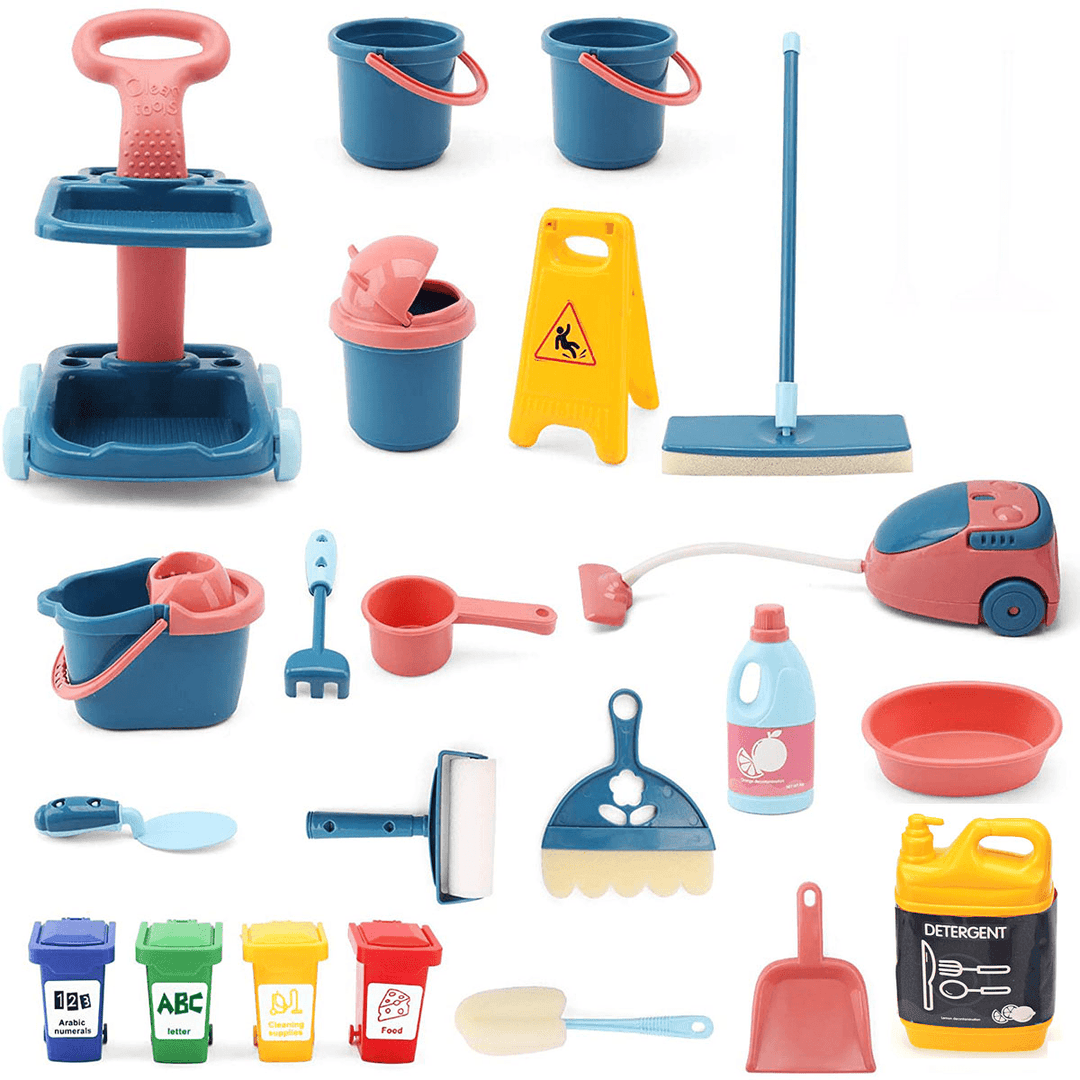 18 Pcs Kids Cleaning Tools Toy Set Simulation Kitchen Cleaning Educational Toys - MRSLM