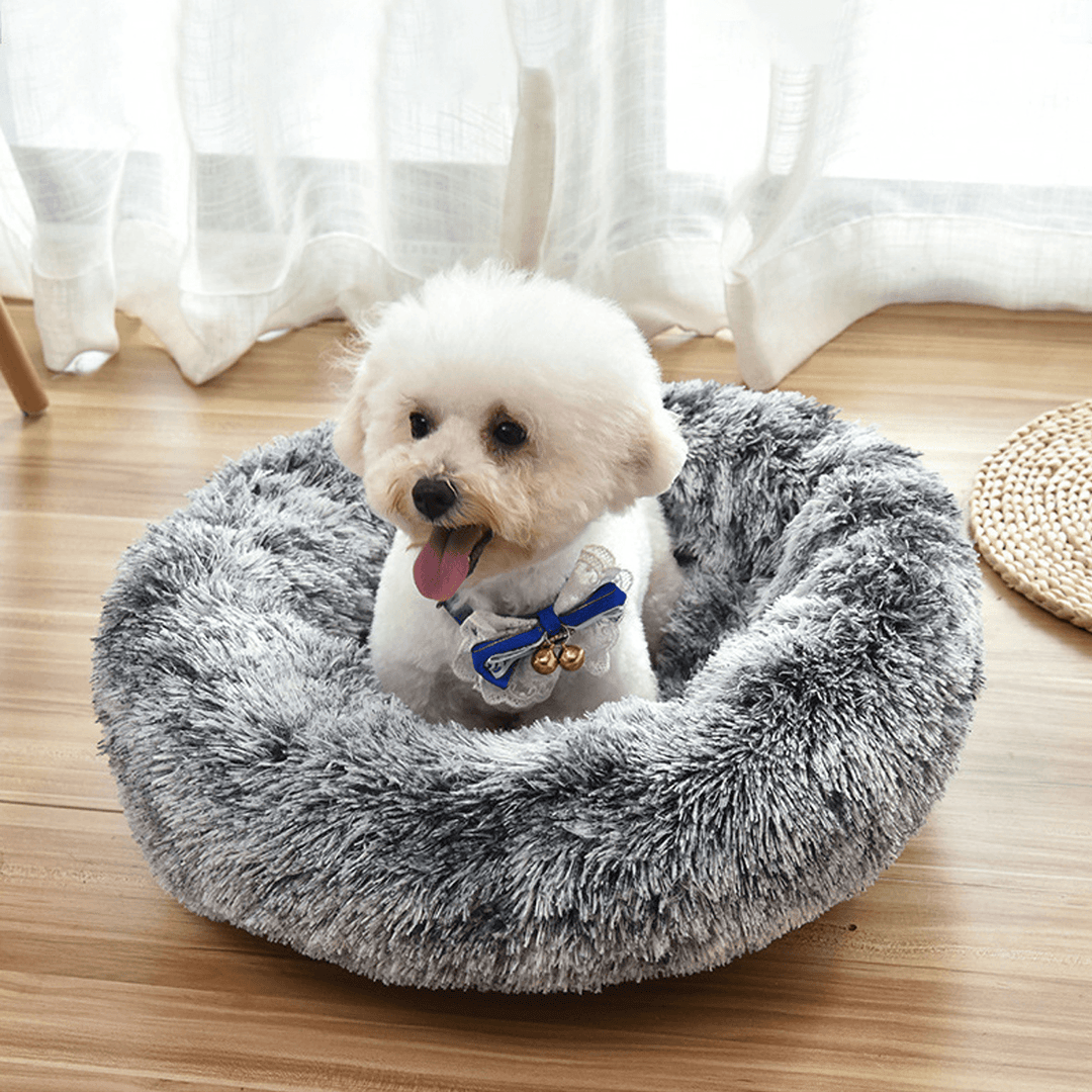 Pet Dog Cat Calming Bed round Nest Warm Soft Plush Sleeping Bed Donut Cushion - MRSLM