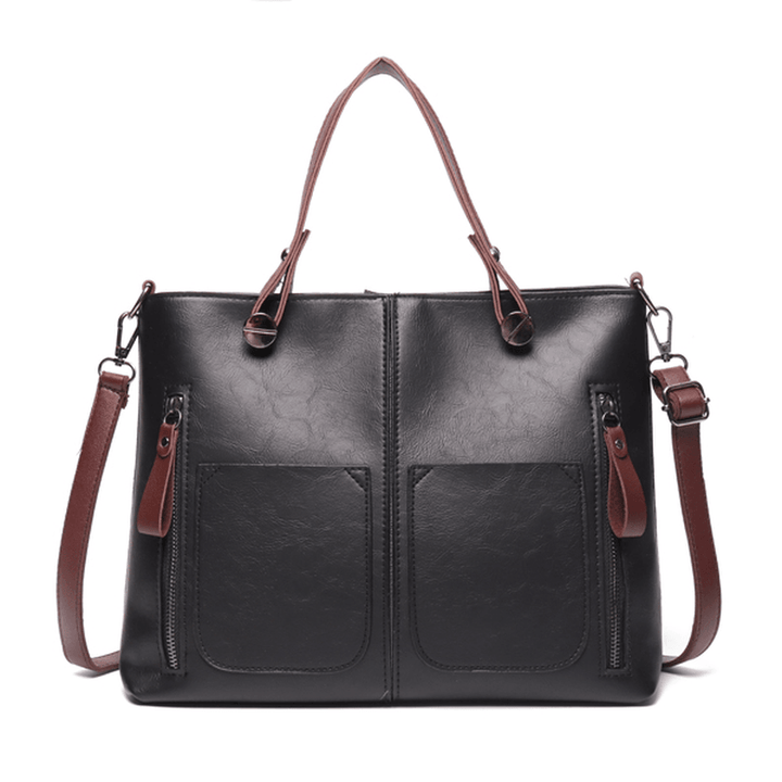 Women Solid Dating Soft Leather Large Capacity Tote Bag - MRSLM