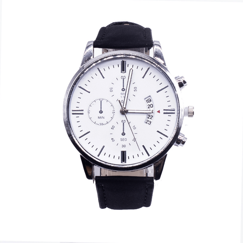 Fashion Business Men Watch Bracelet Set 2Pcs Calendar Clock Alloy Case Leather Band Male Quartz Watch - MRSLM