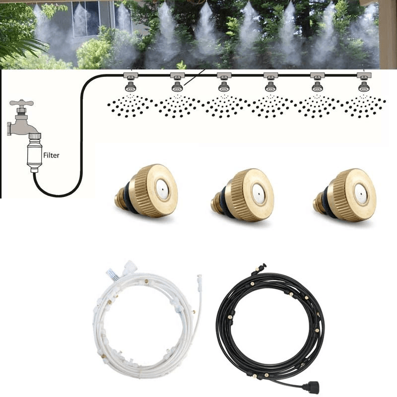 Water Misting Cooling System Kit Summer Sprinkler Brass Nozzle Outdoor Garden Dust Removal Spray Hose Irrigation Set - MRSLM