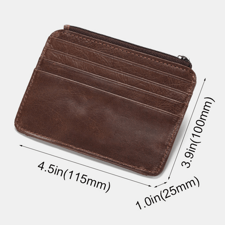 Men Genuine Leather 11 Card Slot Card Holder Mini Zipper Coin Purse Clutch Wallets - MRSLM