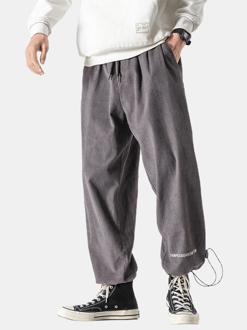 Mens Letter Embroidery Drawstring Adjustable Jogger Pants with Pocket - MRSLM