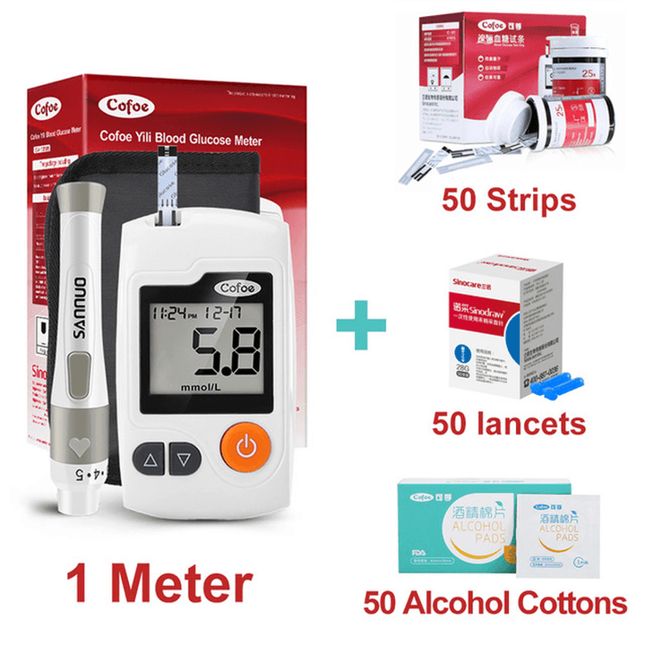 Sinocare GA-3 Glucometer Medical Blood Glucose Meter Blood Sugar Monitor Diabetes Tester with 50Pcs Test Strips and Lancets Needles - MRSLM