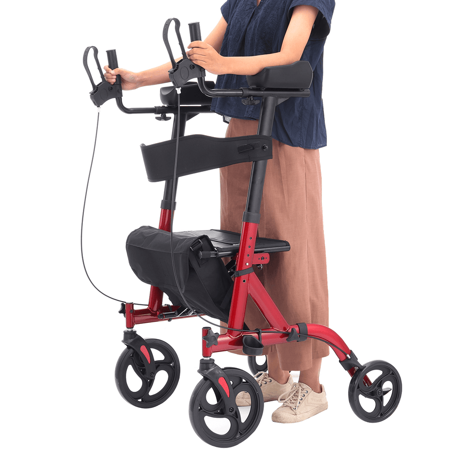 4 Wheel Seat Rolling Walker Chair Rollator Foldable Adjustable Elderly Aid Backrest - MRSLM