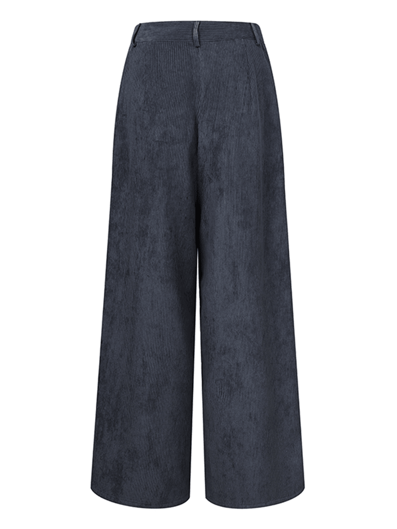 Women Vintage Corduroy High Waist Wide Leg Straight Zipper Pants with Pocket - MRSLM