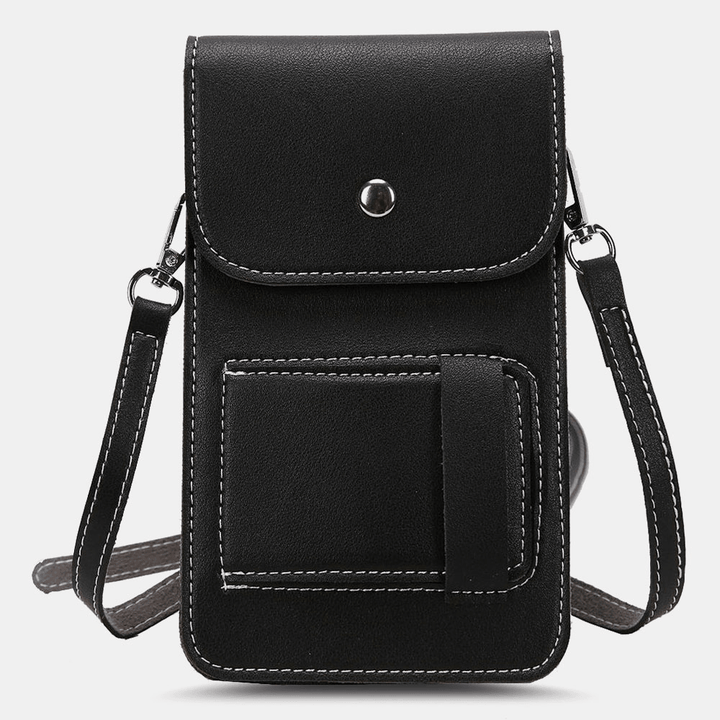 Women PU Soft Leather Waterproof Transparent Touch-Screen Phone Bag Crossbody Bag Shoulder Bag - MRSLM