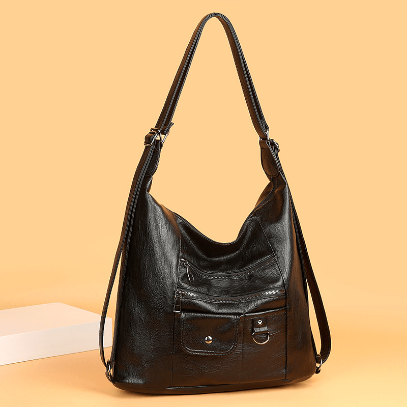 Women PU Leather Large Capacity Multi-Pockets Multi-Carry Handbags Shoulder Bag Backpack - MRSLM
