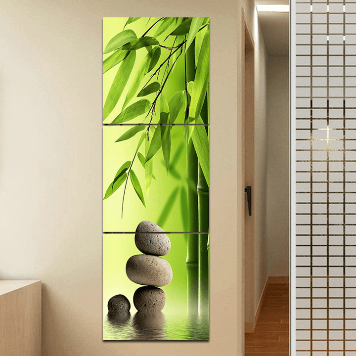 Miico Hand Painted Three Combination Decorative Paintings Green Bamboo Wall Art for Home Decoration - MRSLM