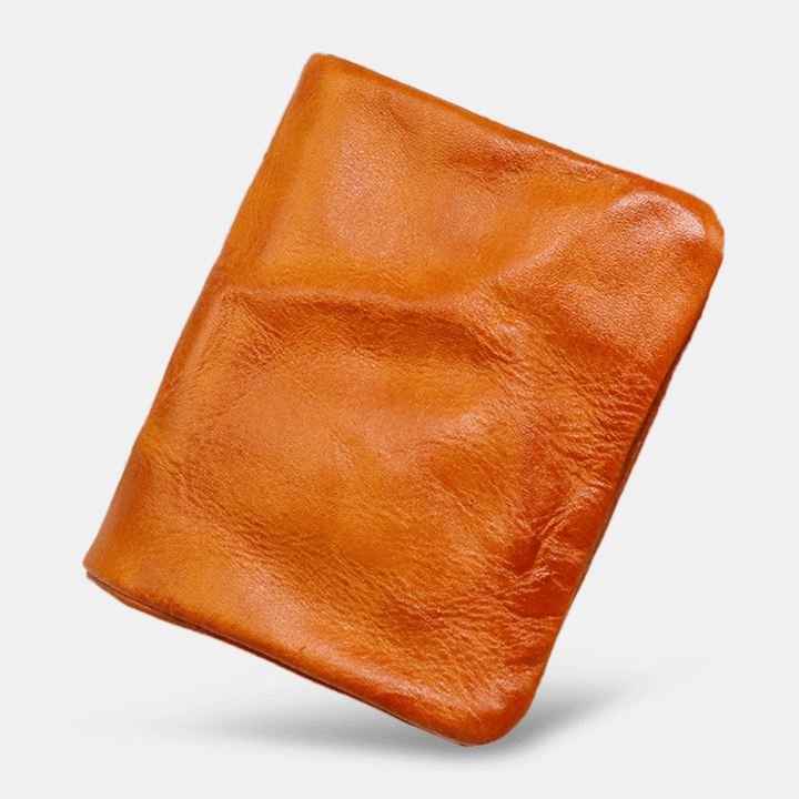 Men Multi-Card Slot Card Holder Fold Vegetable Tanned Leather Wallet Money Clip Coin Purse - MRSLM