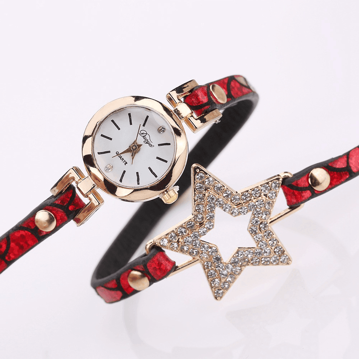 DUOYA 328 Five Pointed Star Retro Style Women Bracelet Watch Leather Band Quartz Watch - MRSLM